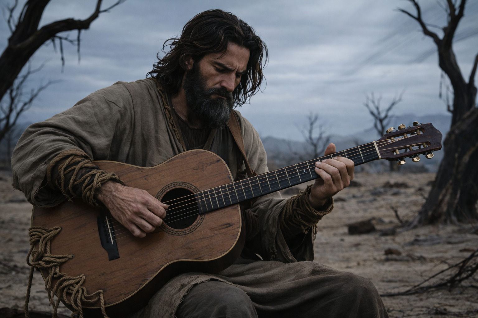 Cantante femenina caminando por una calle urbana al atardecer acompañada de su banda, con un micrófono en la mano y un ambiente cinematográfico moderno.
