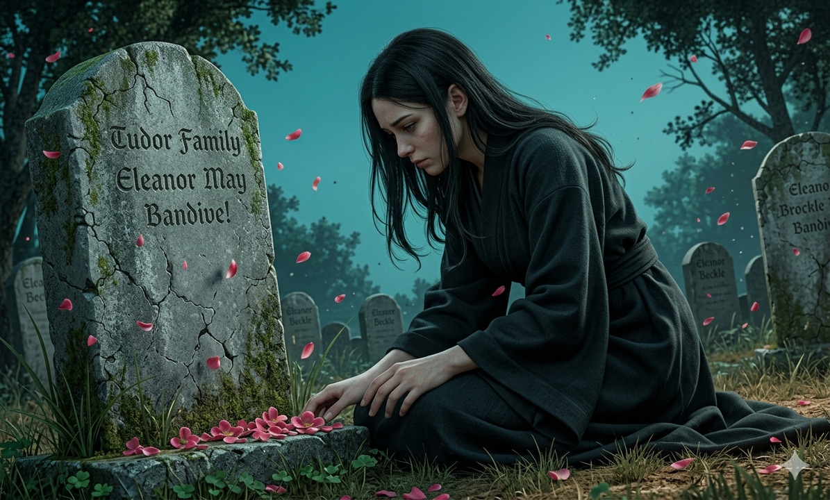 Mujer arrodillada frente a una tumba colocando flores en un cementerio al atardecer, escena de duelo, memoria y esperanza — Crónicas con Flow