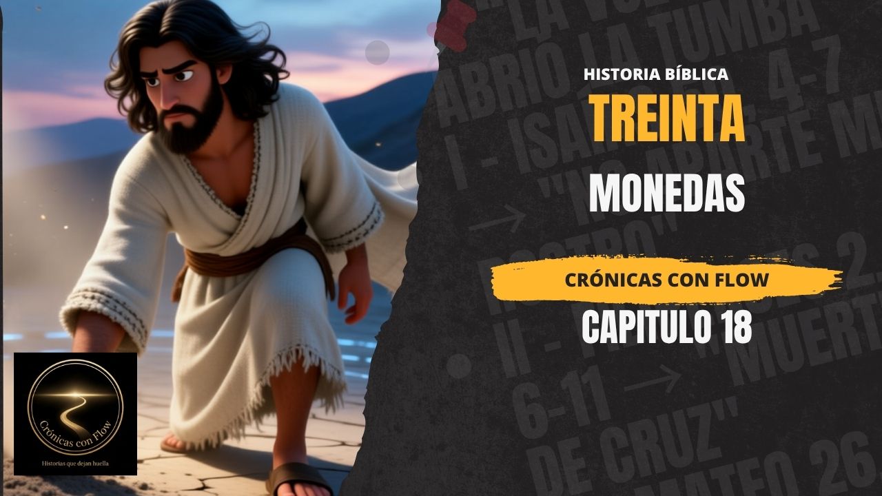 Violinista mujer en vestido rojo tocando en escena urbana nocturna con estilo cinematográfico junto a texto “Agua en la Roca, Capítulo 15, Crónicas con Flow”.